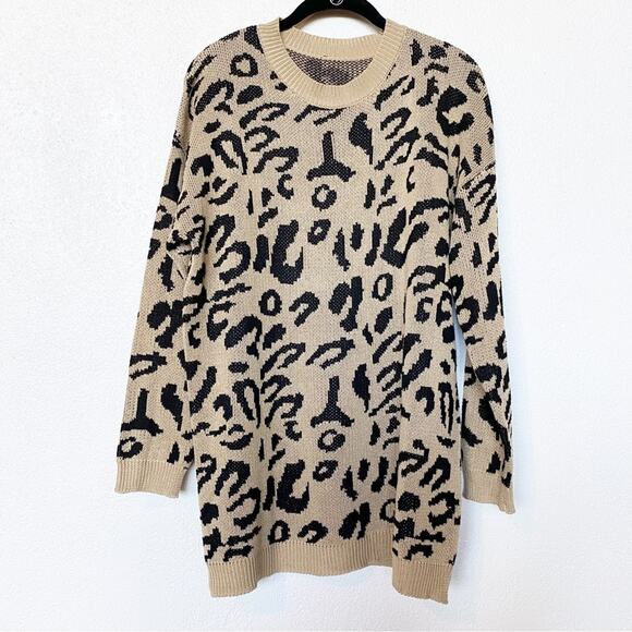 PRETTYGARDEN Amazon Crewneck Long Length Leopard Cheetah Print Sweater Small - Picture 1 of 7